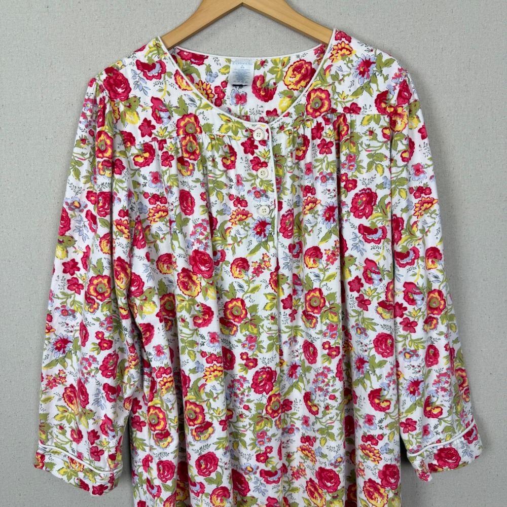 Lands End Floral Flannel Nightgown XL 18-20 Cotton Long Sleeve Cottagecore - Picture 10 of 14